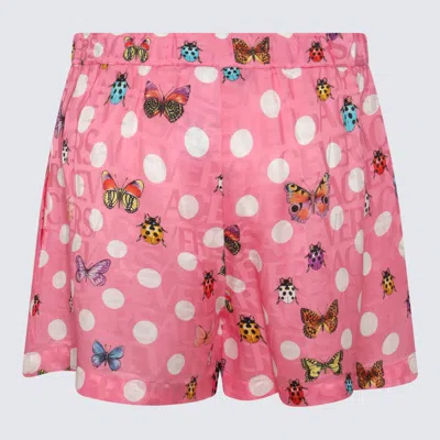 Versace Butterflies 印花真丝混纺短裤 In Pink