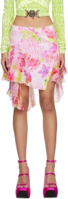 Versace Pink Orchid Miniskirt In 5w020 White+pink