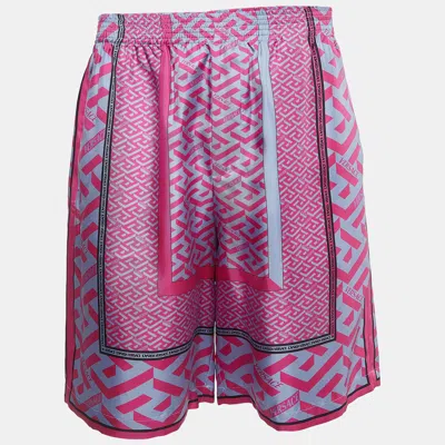 Pre-owned Versace Pink Panelled Print Silk La Greca Bermuda Shorts M
