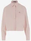Versace Pink Pinstripe Chain Cropped Shirt In Pink