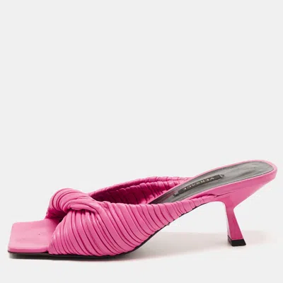 Versace Pink Pleated Leather Plisse Slide Sandals