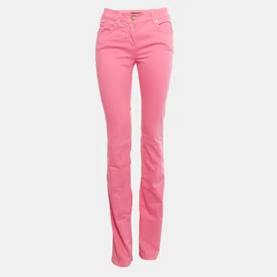 Pre-owned Versace Pink Pocket Embroidered Cotton Jeans S/waist 28"