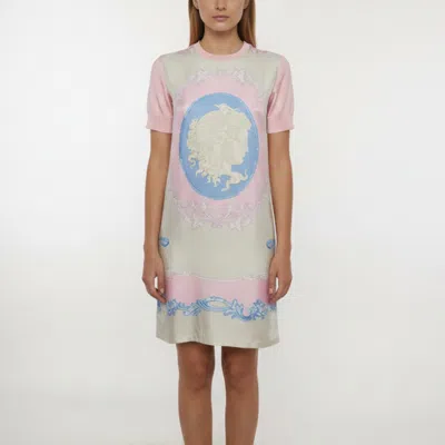 Pre-owned Versace Pink Printed Jersey Short Sleeve Shirt Dress Xs