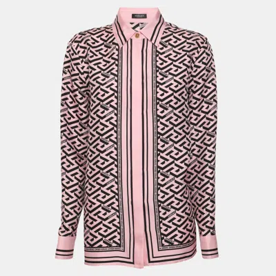Pre-owned Versace Pink Printed Satin Long Sleeve Shirt S