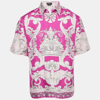 Pre-owned Versace Pink Printed Silk Heritage Fit Shirt M
