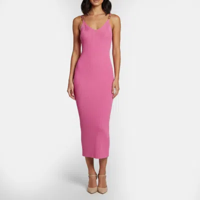 Pre-owned Versace Pink Rib Knit Safety Pin Detail Midi Dress Xs