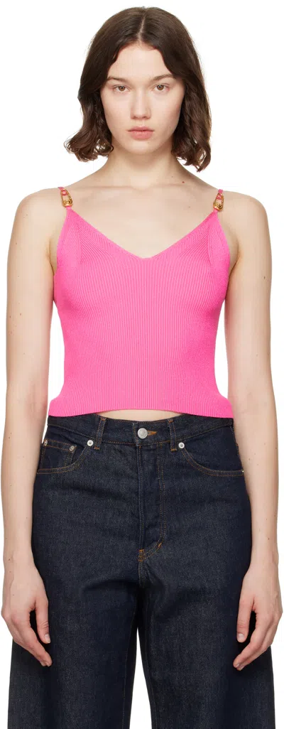 Versace Pink Safety Pin Knit Crop Camisole