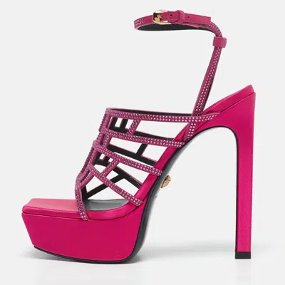 Versace Pink Satin Crystal Embellished Platform Sandals