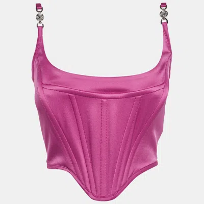 Pre-owned Versace Pink Satin Medusa '95 Corset Top S