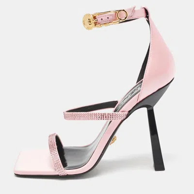 Versace Pink Satin Safety Pin Ankle Strap Sandals