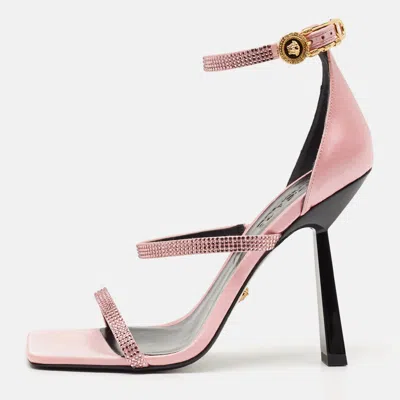 Versace Pink Satin Safety Pin Ankle Strap Sandals