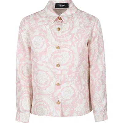 Versace Kids' Pink Shirt For Girl With Baroque Print
