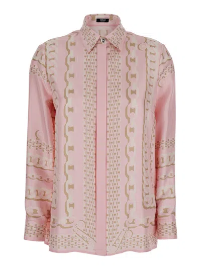 Versace Pink Shirt With Barocco Print In Silk Woman In Multi