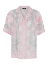 VERSACE PINK SHIRT WITH BAROQUE CHESSBOARD PRINT IN SILK WOMAN