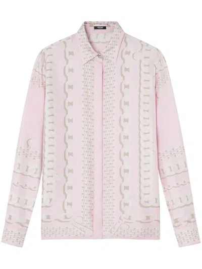 Versace Pink Silk Shirt With Graphic Print By