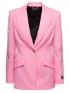 Versace Pink Single-breasted Jacket With All-over Tonal Logo Lettering Print