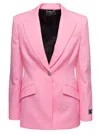 Versace Pink Single-breasted Jacket With All-over Tonal Logo Lettering Print In Pink