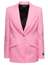 Versace Pink Single-breasted Jacket With All-over Tonal Logo Lettering Print