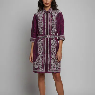 Pre-owned Versace Pink Snake & Baroque Print Silk Belted Sheath Dress M