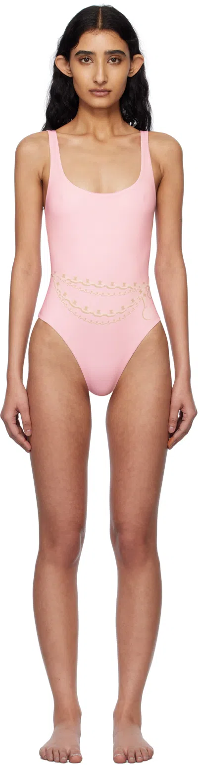 Versace Pink Square Neck Swimsuit In 5pc40-pastel Pink+mi