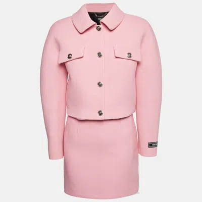 Pre-owned Versace Pink Stretch Crepe Informal Cropped Jacket & Skirt Set S