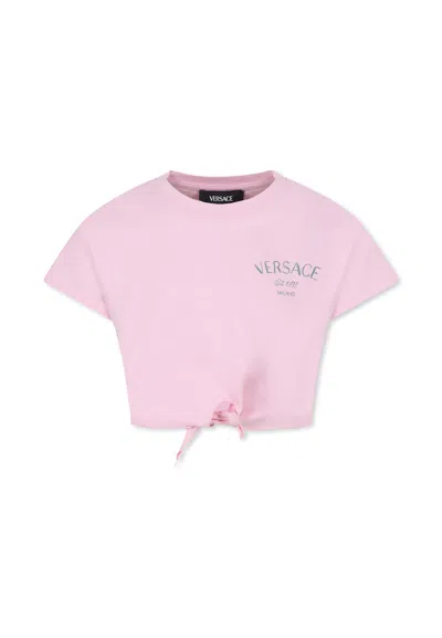 Versace Kids' Pink T-shirt For Girl With Logo