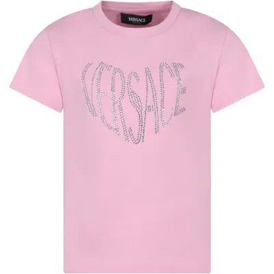 Versace Kids' Pink T-shirt For Girl With  Logo