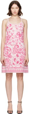 Versace Pink Underwater Barocco A-line Knit Minidress In Red