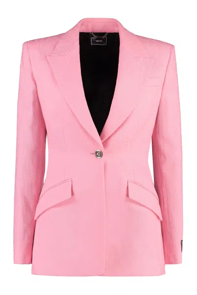 Versace Pink Wool Single-breasted Jacket In  Allover Pattern