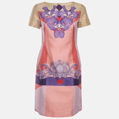 Pre-owned Versace Pink/cream Printed Cotton Sheath Dress S