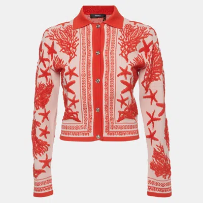 Pre-owned Versace Pink/orange Barocco Sea Jacquard Knit Cardigan Xs