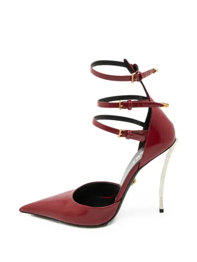 Pre-owned Versace Pin-point Ankle Strap Pumps In Red