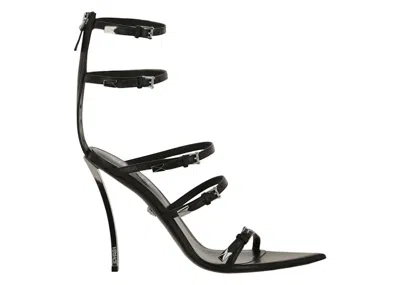 Pre-owned Versace Pinpoint Calf Leather Sandals (women's) Sneakers In Black