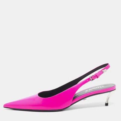 Pre-owned Versace Pin-point Size 38 Pink Brushed Leather Slingback Pumps