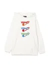 Versace Teen White Triple Print Safety Pin Logo Cotton Hoodie In White