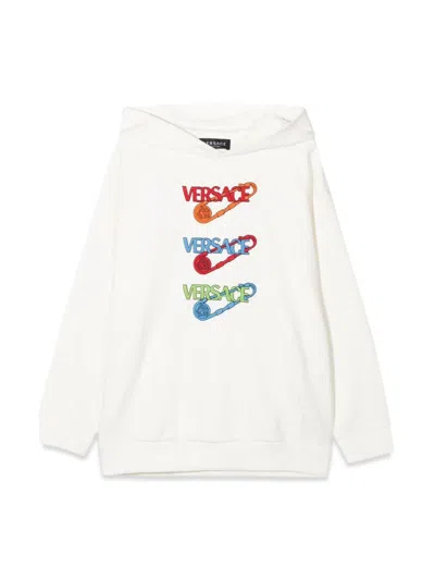 Versace Kids' Logo印花棉连帽衫 In White