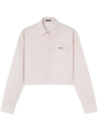 Versace Pinstripe Chain Cropped Shirt In Multi