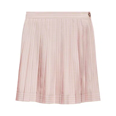 Pre-owned Versace Pinstripe Chain Silk Twill Skirt 'pink/milk' | Women's Size 38