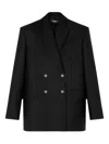 Versace Longline Wool Blazer Featuring Structured Shoulders In Black