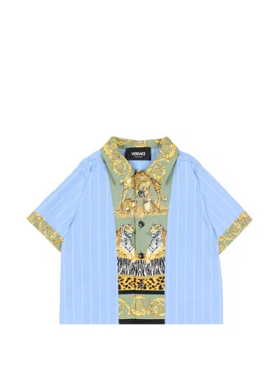 Versace Babies' Pinstripe Patterned Shirt In Blue