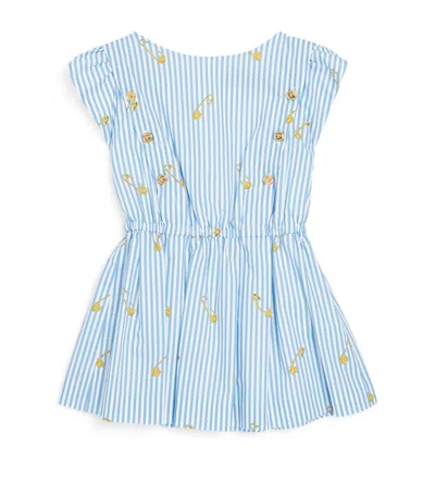 Versace Kids' Pinstripe Safety Pin Dress In Blue