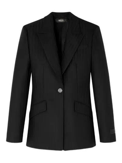 Versace Pinstripe Single-breasted Blazer In Black