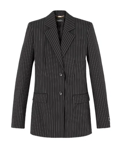 Versace Pinstripe Single-breasted Blazer In Black