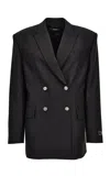Versace Pinstripe Wool Blazer In Black