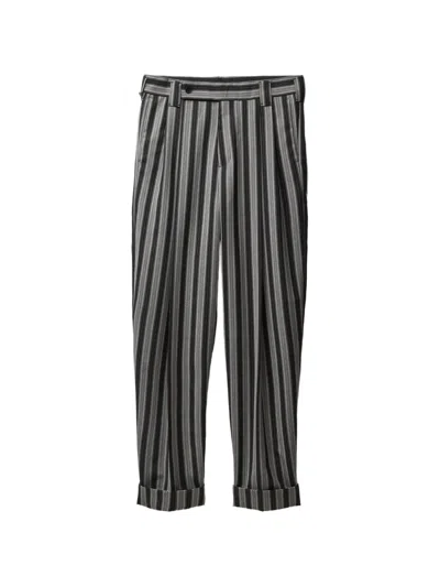 Versace Pinstripe Wool Oversized Pants In Black