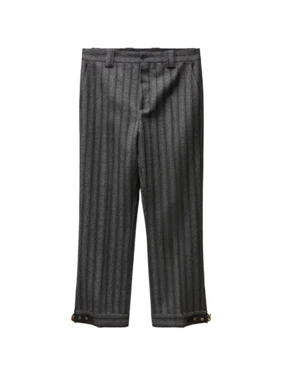 Versace Pinstripe Wool Twill Formal Pants In Blue