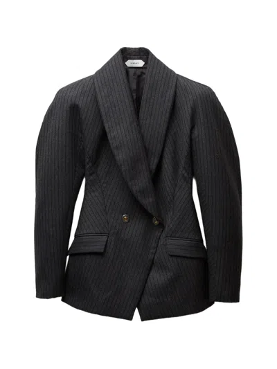 Versace Pinstripe Wool Twill Jacket In Black