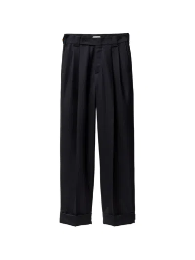 Versace Pinstripe Wool Twill Oversized Pants In Blue