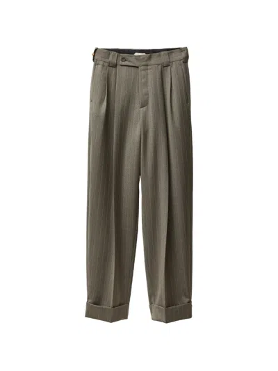 Versace Pinstripe Wool Twill Oversized Pants In Gray
