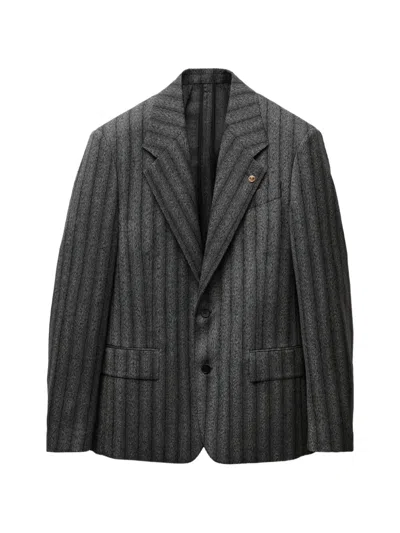 Versace Pinstripe Wool Twill Relaxed Blazer In Gray